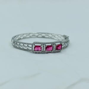 Sterling Silber Pink Rubin Armreif, verstellbar Boho Hochzeit Statement Schmuck