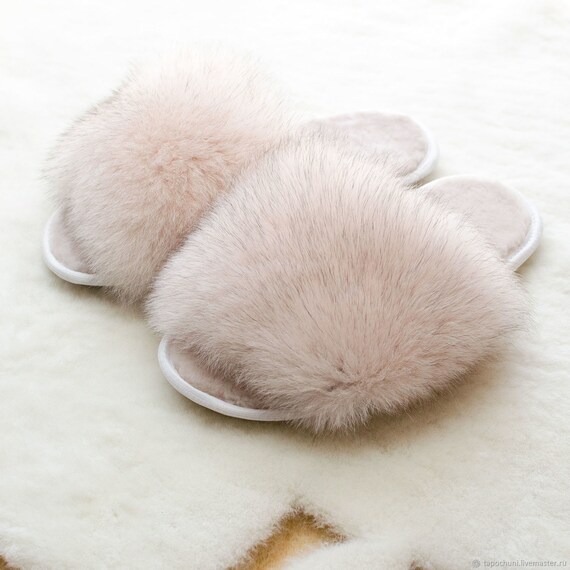 Real Fur Slippers Fur Flip Flop Fluffy Slippers Sheepskin | Etsy