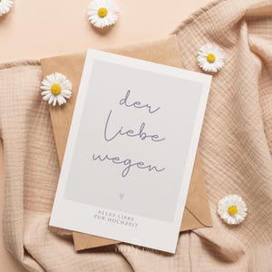 Hochzeitskarte "Der Liebe wegen" in Flieder – Elegante Klappkarte für Hochzeitswünsche