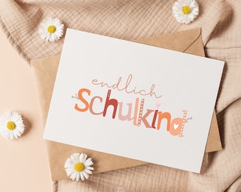 Postkarte | Grußkarte | endlich Schulkind | Einschulung | Regenbogen| bunt | boho | Sommer | A6 | kleine Aufmerksamkeit
