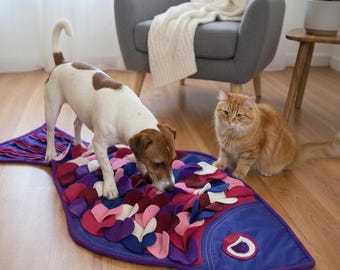 Large Snuffle Mat Fish - Interactive Puzzle Toy for Dogs and Cats, Handmade Enrichment Rug
