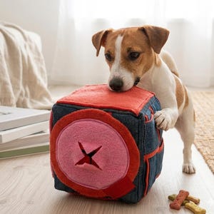 Handmade Snuffle Cube – 7" Dog Cat Enrichment Toy, Interactive Foraging Puzzle