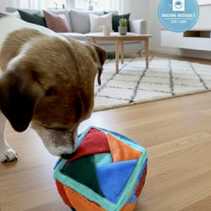 Cubo olfattivo per cani fatto a mano, giocattolo interattivo con 24 tasche per l'arricchimento ambientale, distributore di cibo lento lavabile.