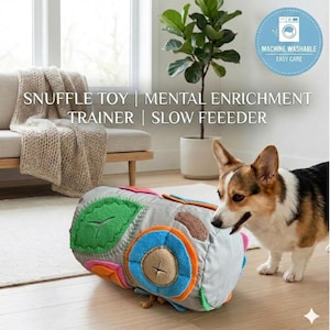 Interactive Snuffle Cylinder Dog Toy, Rolling Enrichment Puzzle, Mental Stimulation Nosework (9x7x9 in.)