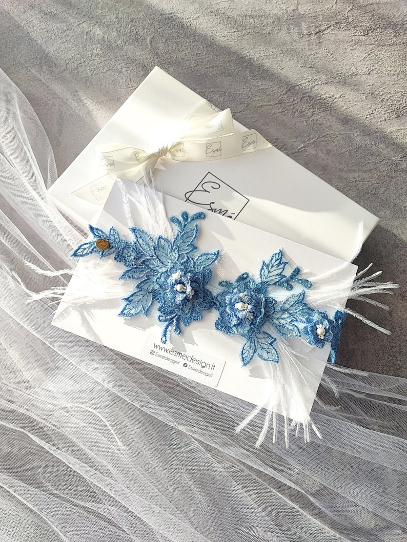 Something blue detail for wedding bridal garter