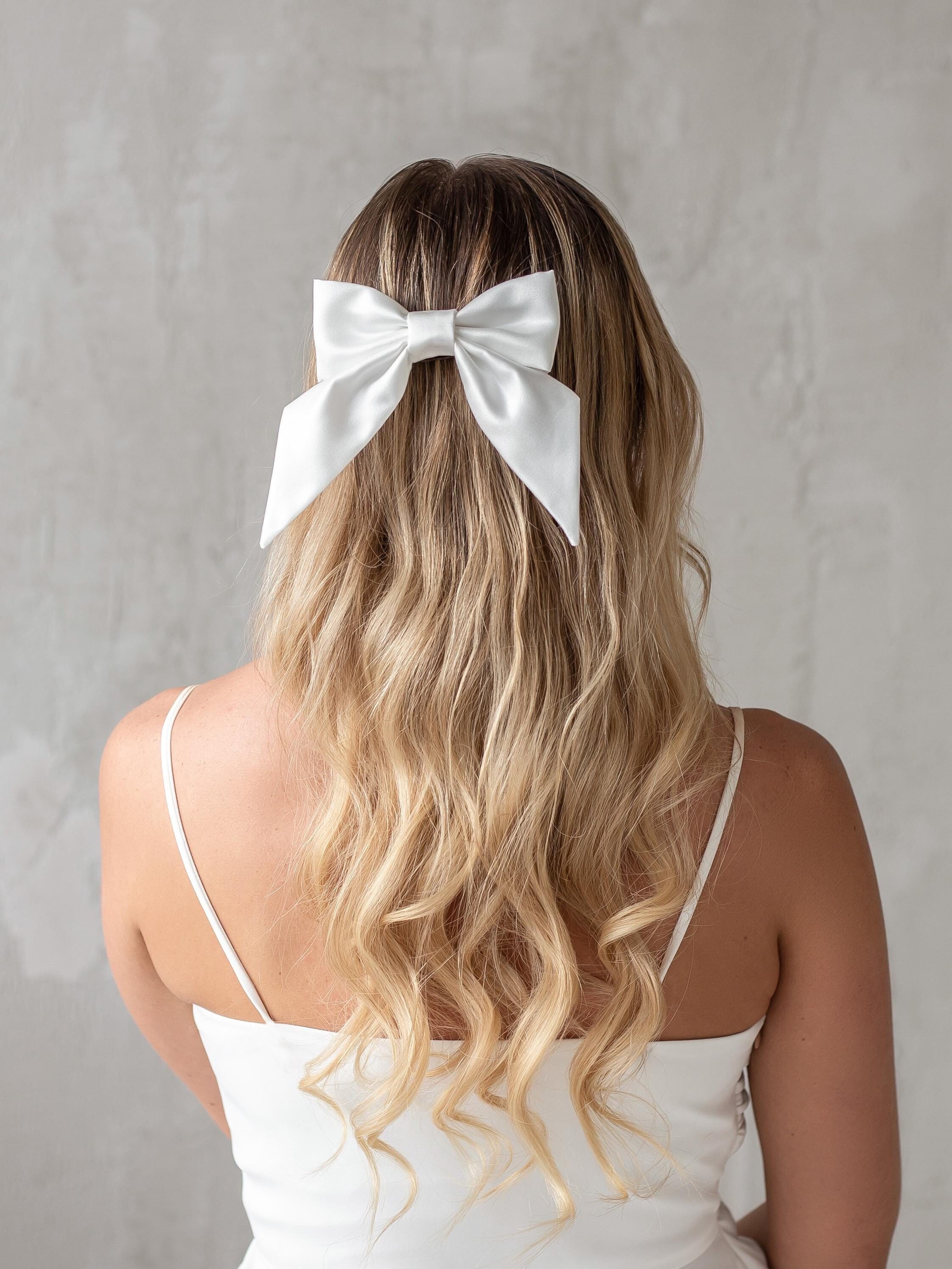 Große Haarschleife Aus Chiffon – Weiß, Mit Langen Bändern, Für Hochzeit & Alltag