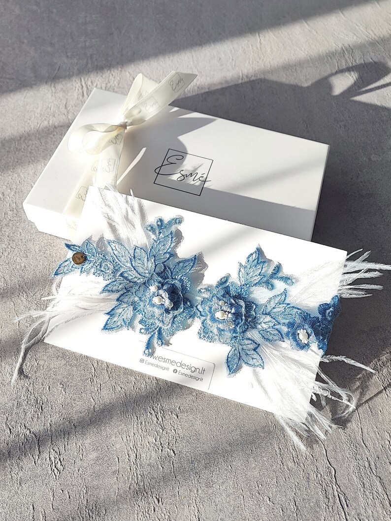 Blue lace wedding garter