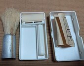 Vintage Military Double Edge Safety Shaving Razor SPORT-14 and Brush new USSR travel compact box USSR 1984 dated stamp wet shaving classic