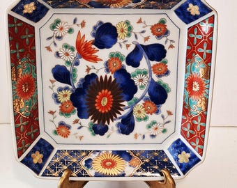 Japanese Imari Porcelain Floral Design Hand-Painted Signed Trinket Dish 6.25"