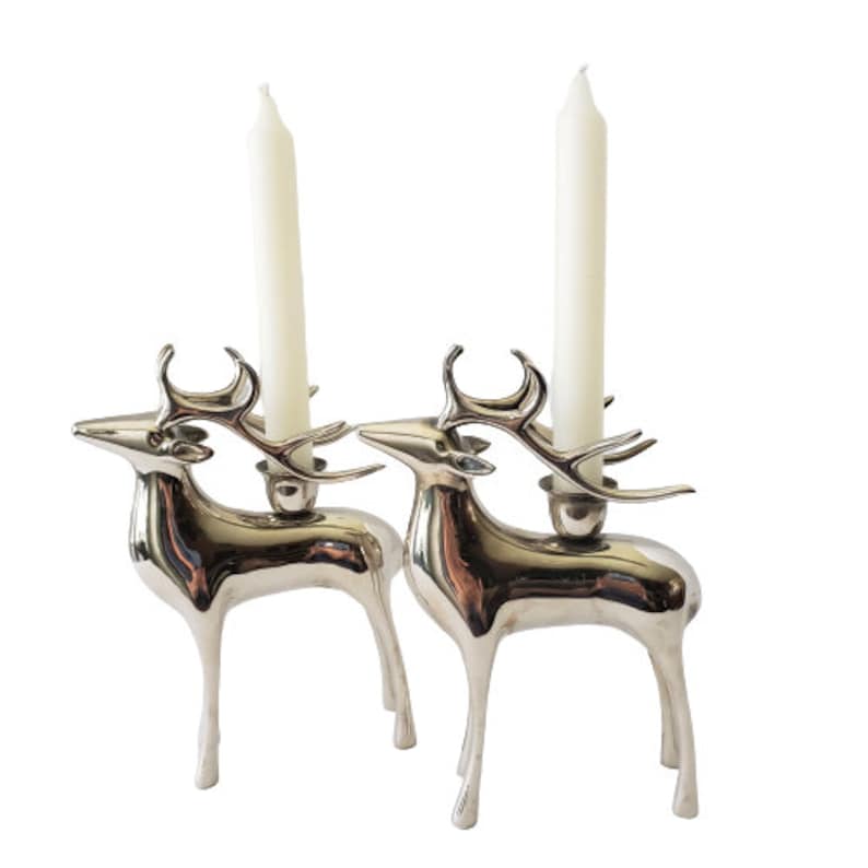 Pottery Barn Pair of Reindeer Candle Holders Etsy