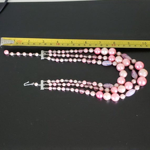 Pink Purple Variegated Beaded 3 Strand Necklace S… - image 6