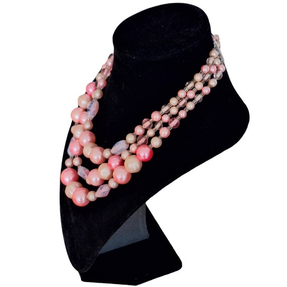 Pink Purple Variegated Beaded 3 Strand Necklace S… - image 4