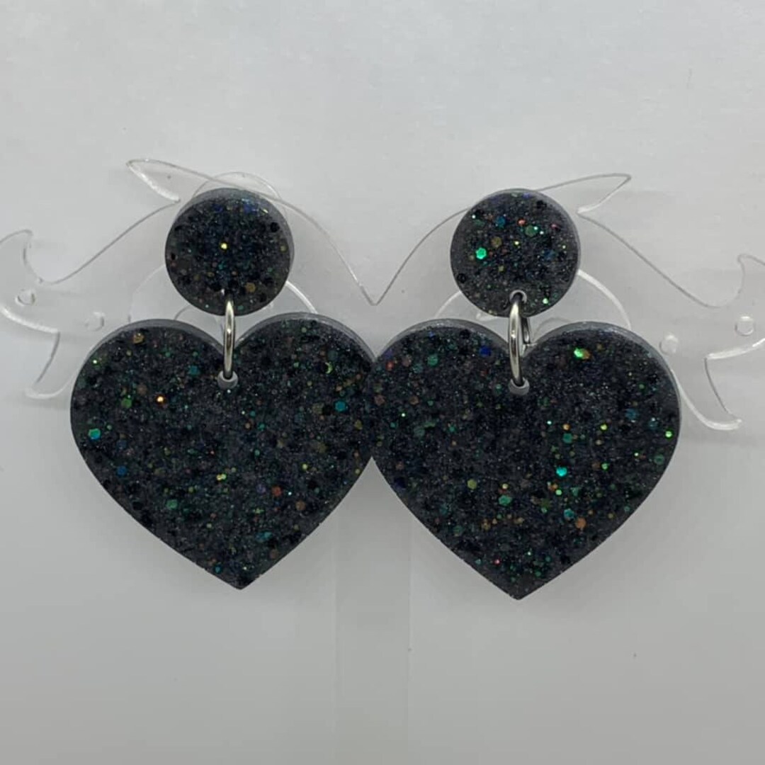 Resin Heart Stud Earrings Galaxy Etsy