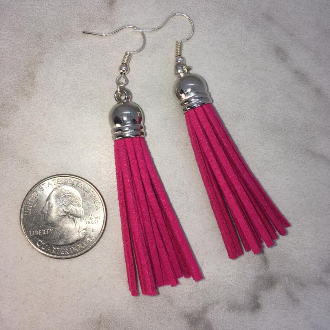 Hot Pink Tassel Earrings Etsy
