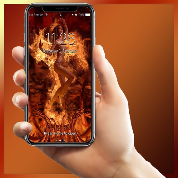 Fire Bikini Girl Iphone Android Wallpaper Background Theme Etsy