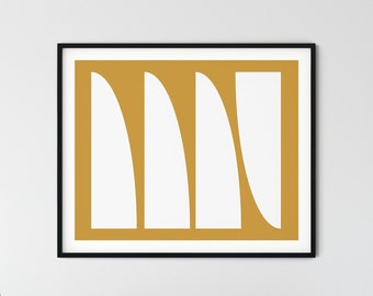 Abstracte muurkunst, afdrukbare muurkunst, gele kunstprint, downloadbare kunst, gele en witte digitale print, downloadbare kunst aan de muur, moderne kunst uit het midden van de eeuw downloaden
