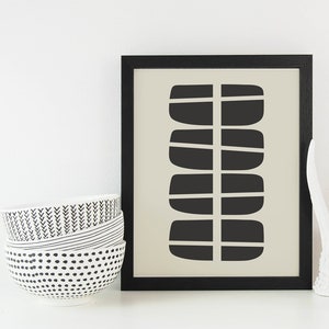 Mid-Century Modern Geometric Print, Black & Beige Abstract Art Printable, 8x10, 16x20, 24x30, 11x14, 12x16, Digital Wall Art, Neutral, MCM image 2