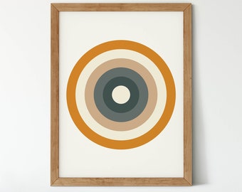 Circles PRINTABLE Wall Art, Dark Blue, Beige, Ochre Print, Minimalist Neutral Decor, Mid-Century Modern Wall Art, Geometric Digital Download