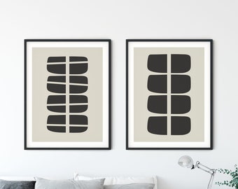 Set of 2 Printable Art, Mid-Century Style Art Prints - Black, Beige - Digital Download - 2 Piece Art Set - Printable Gallery Wall Set