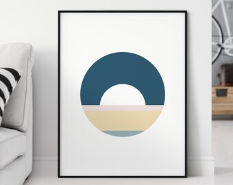 PRINTABLE Sunset Wall Art, Abstract Beach Print, Pink Yellow Blue Color Blocks, Digital Download, Modern Art Print, Abstract Living Room Art