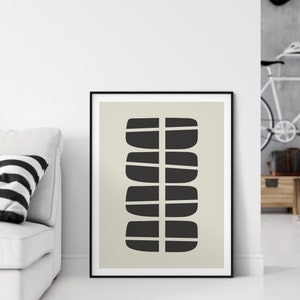 Mid-Century Modern Geometric Print, Black & Beige Abstract Art Printable, 8x10, 16x20, 24x30, 11x14, 12x16, Digital Wall Art, Neutral, MCM image 1