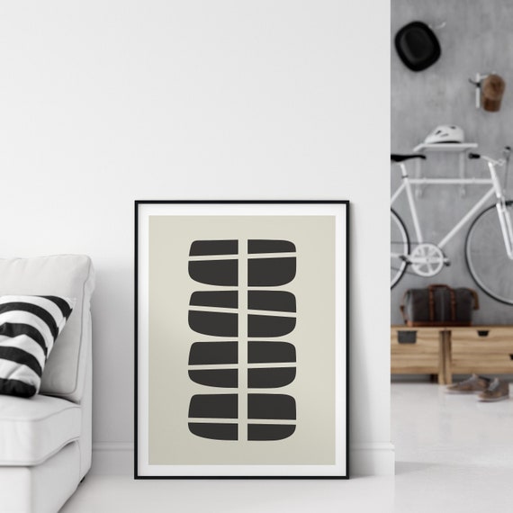 Mid-Century Modern Geometric Print, Black & Beige Abstract Art Printable, 8x10, 16x20, 24x30, 11x14, 12x16, Digital Wall Art, Neutral, MCM