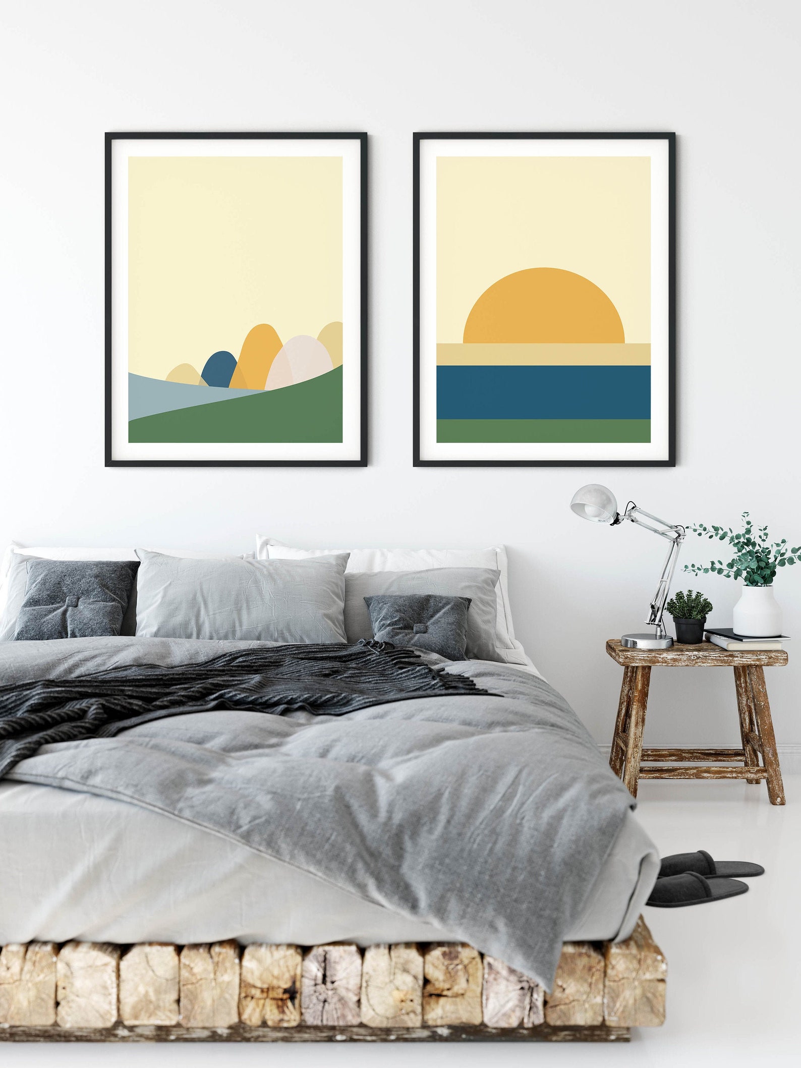 Set of 2 PRINTABLE Wall Art 2 Piece Digital Print Set Yellow Etsy