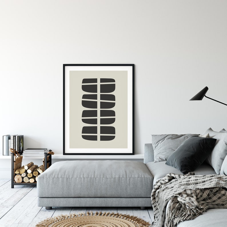Mid-Century Modern Geometric Print, Black & Beige Abstract Art Printable, 8x10, 16x20, 24x30, 11x14, 12x16, Digital Wall Art, Neutral, MCM image 7