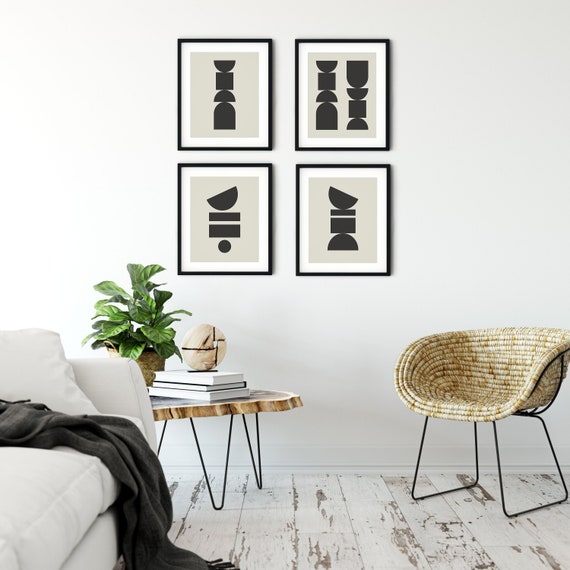 Set of 4 PRINTABLE Wall Art, Modern Downloadable Art, Beige Black Gallery Wall Art Set, Set of 4 Prints, Abstract Art Print Set, Many Sizes