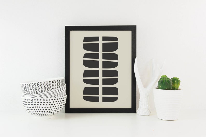 Mid-Century Modern Geometric Print, Black & Beige Abstract Art Printable, 8x10, 16x20, 24x30, 11x14, 12x16, Digital Wall Art, Neutral, MCM image 2