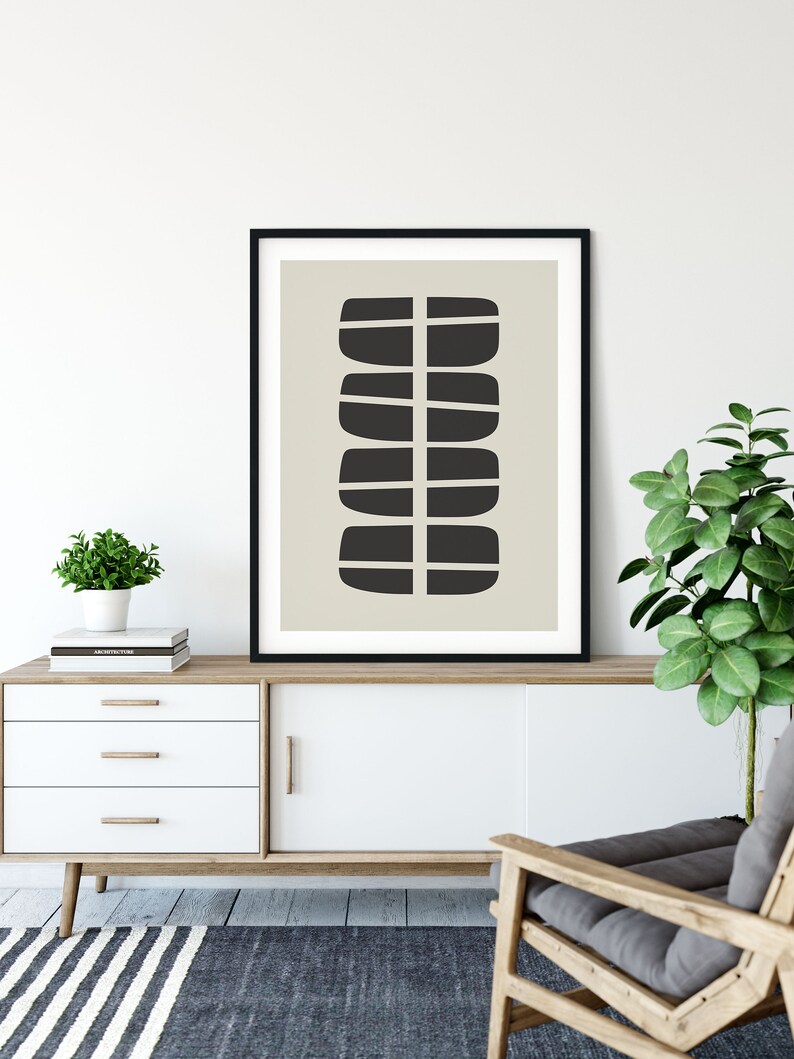 Mid-Century Modern Geometric Print, Black & Beige Abstract Art Printable, 8x10, 16x20, 24x30, 11x14, 12x16, Digital Wall Art, Neutral, MCM image 4