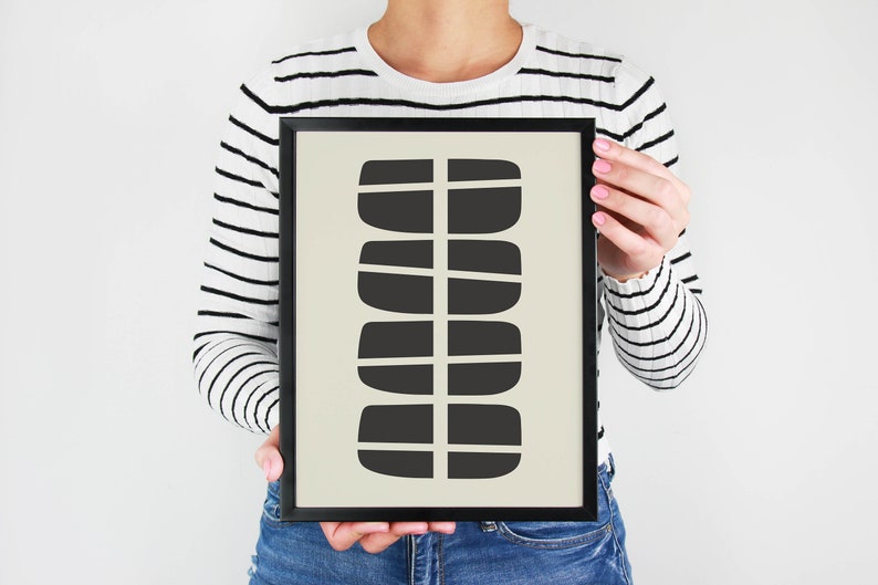 Mid-Century Modern Geometric Print, Black & Beige Abstract Art Printable, 8x10, 16x20, 24x30, 11x14, 12x16, Digital Wall Art, Neutral, MCM image 9