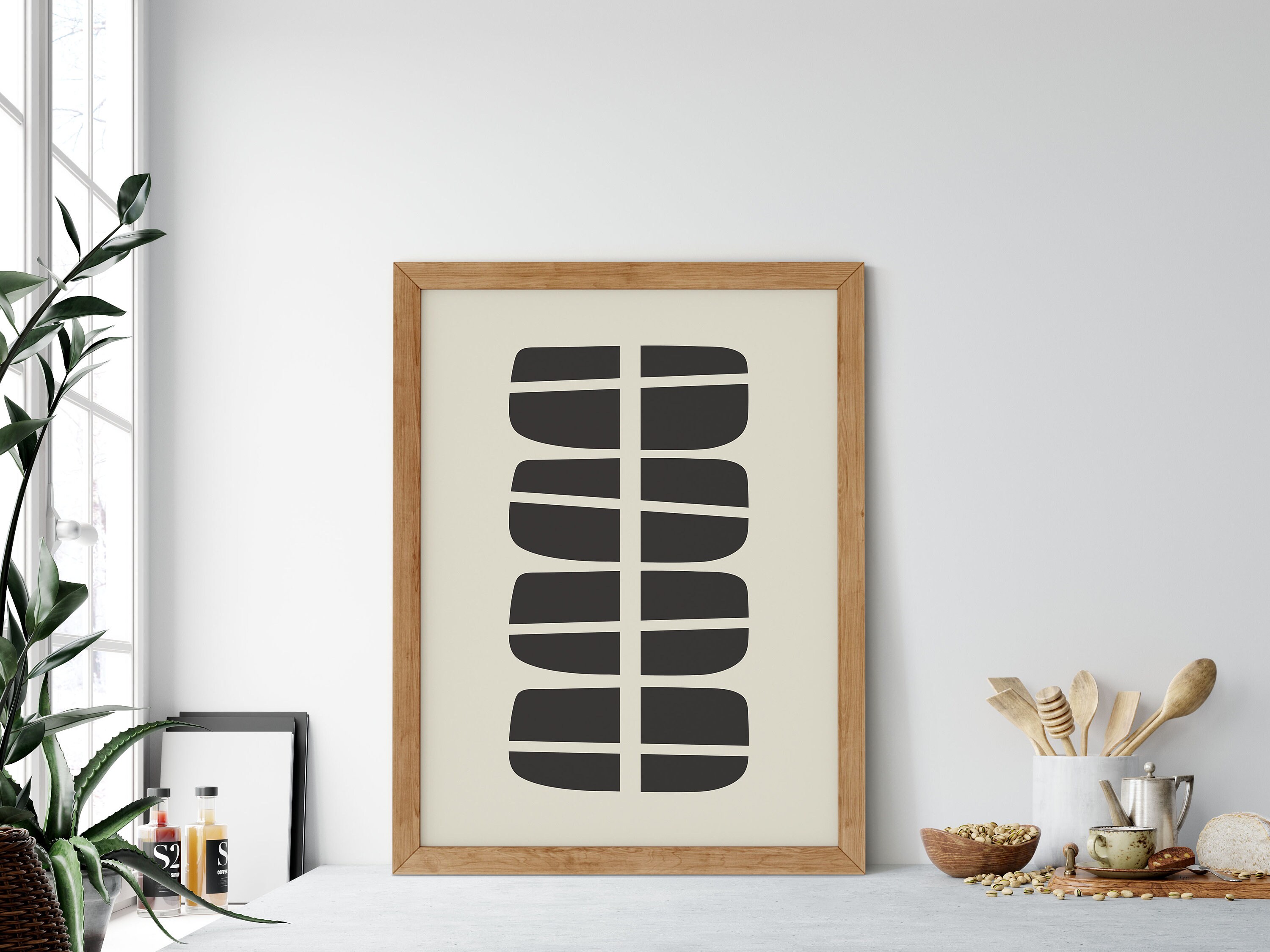 Mid-century Modern Geometric Print Black & Beige Abstract Art - Etsy