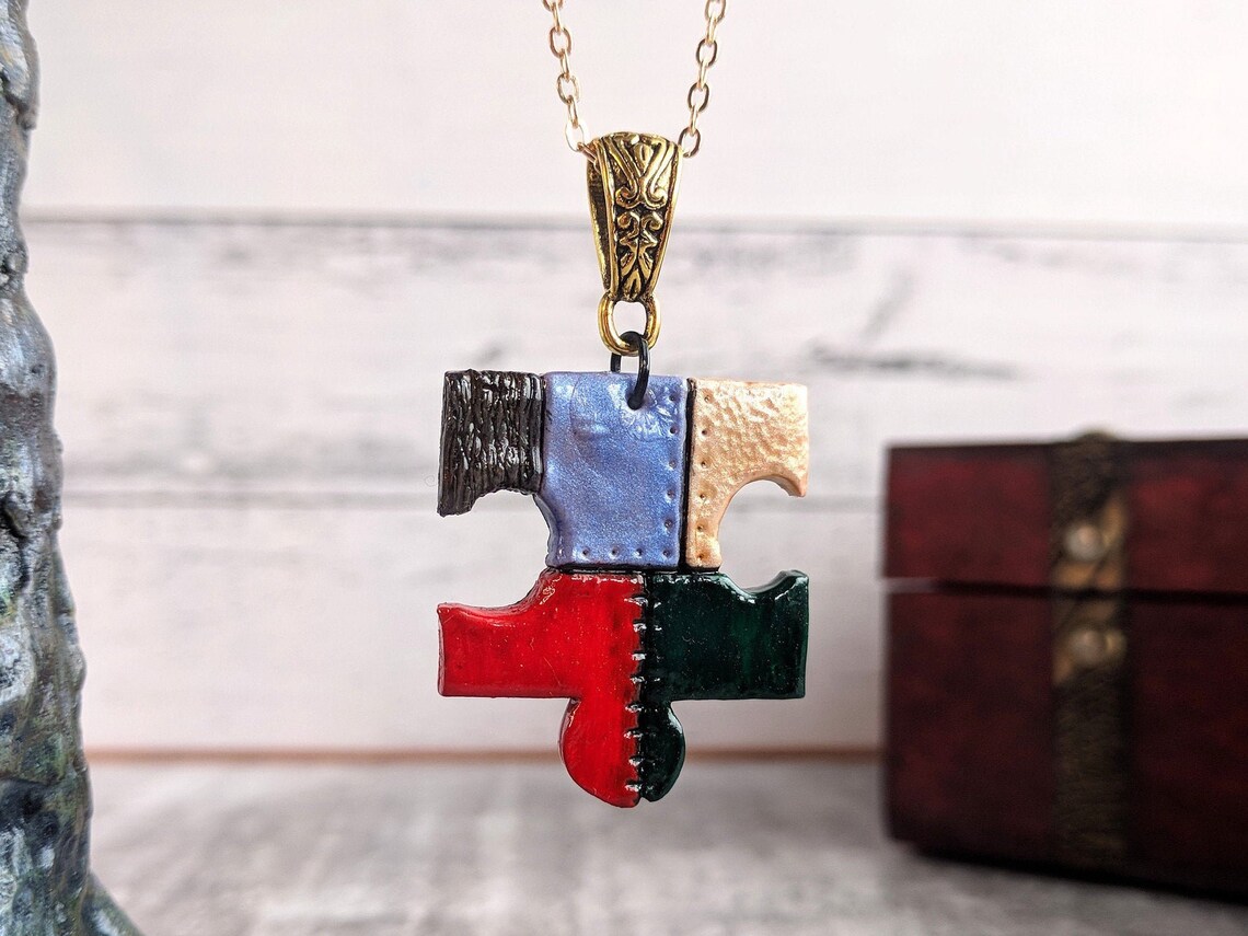 Jigsaw Pendant Polymer Clay Pendant Handmade Necklace Etsy