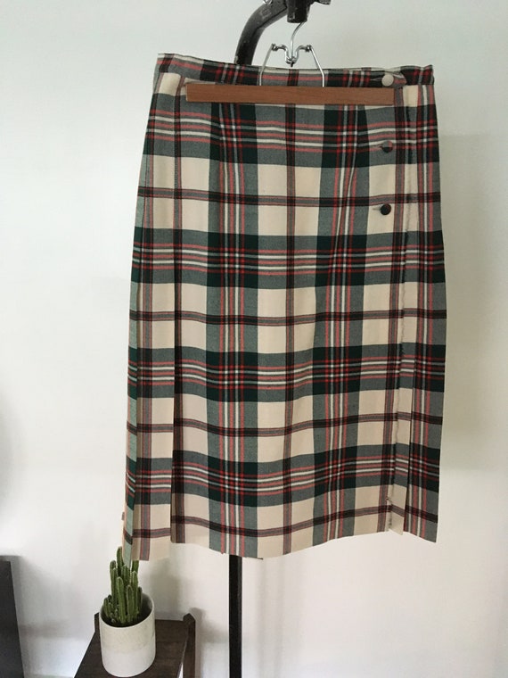 Aljean of Canada Cream/Green/Red Pleated Wrap Skir