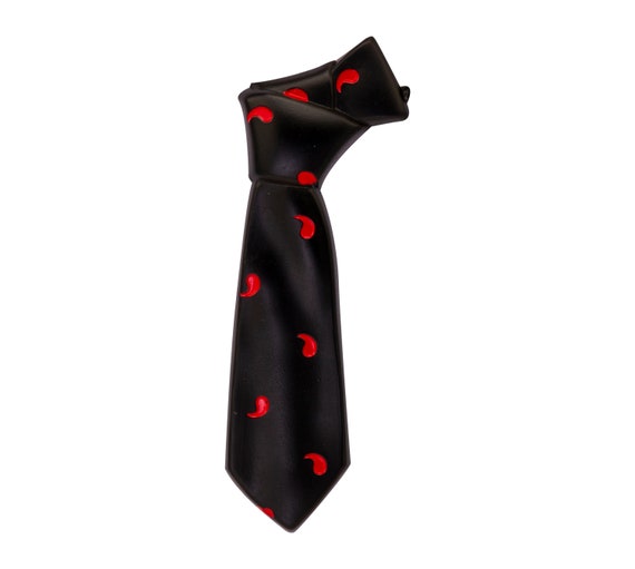 Knighthood Black Tie With Red Paisley Print Lapel Pin Brooch for