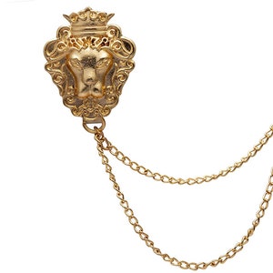 Golden Brass Lion Design with Chain Lapel Pin Brooch for Men
