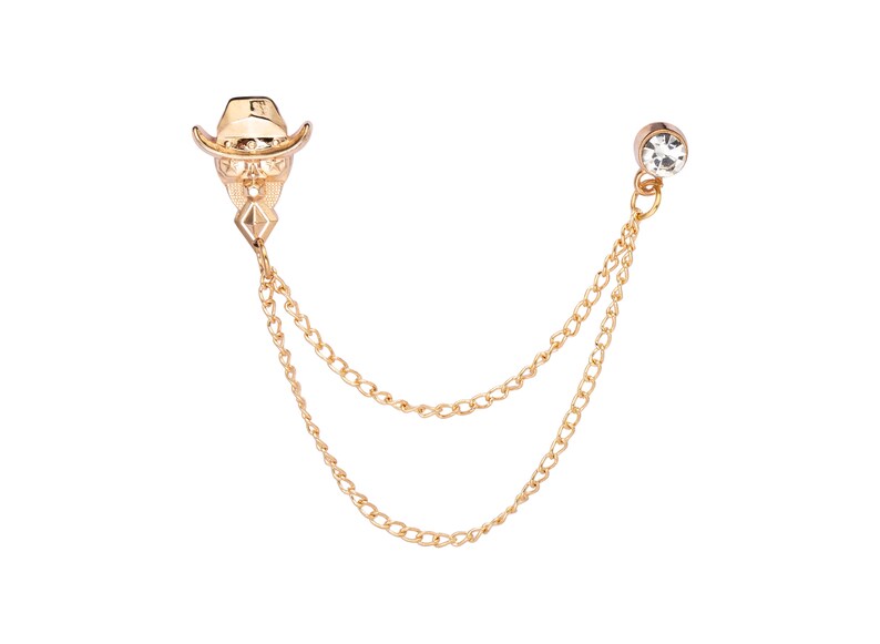 Skull With Star Eyes and Hat Detailing Hanging Chain Lapel Pin,Badge Coat Suit Wedding Gift Party Shirt Collar Accessories Brooch for Men