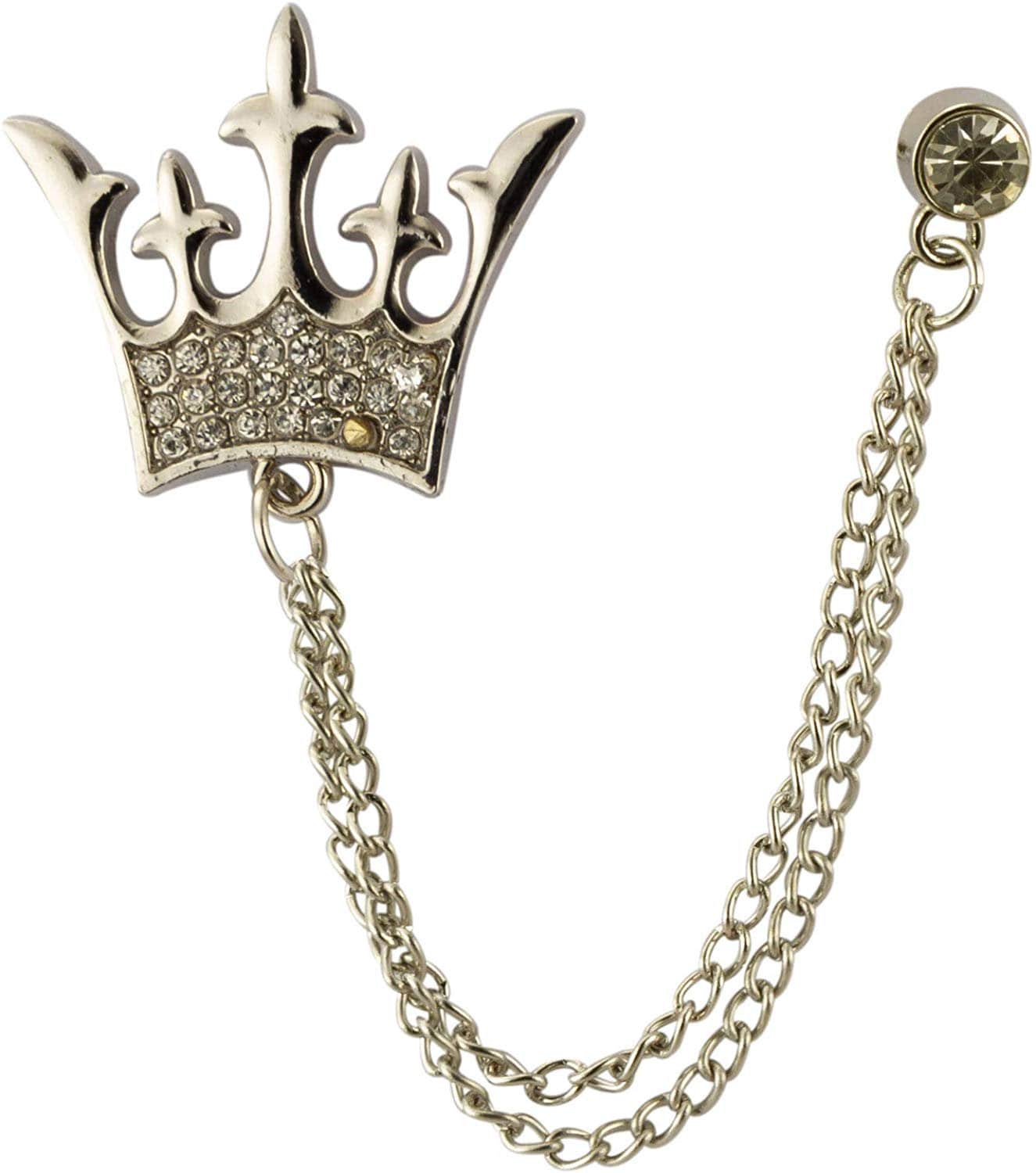 King Chain Golden King Crown Lapel Pin With Chain Regal Brooch