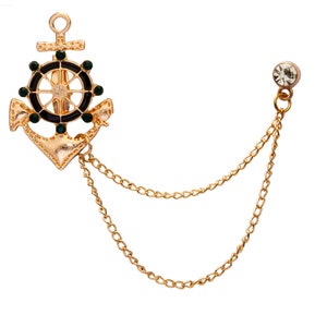 Anchor Rudder Ships Wheel Nautical With Hanging Lapel Pin,Badge Coat Suit Wedding Gift Party Shirt Collar Accessories Brooch for Men