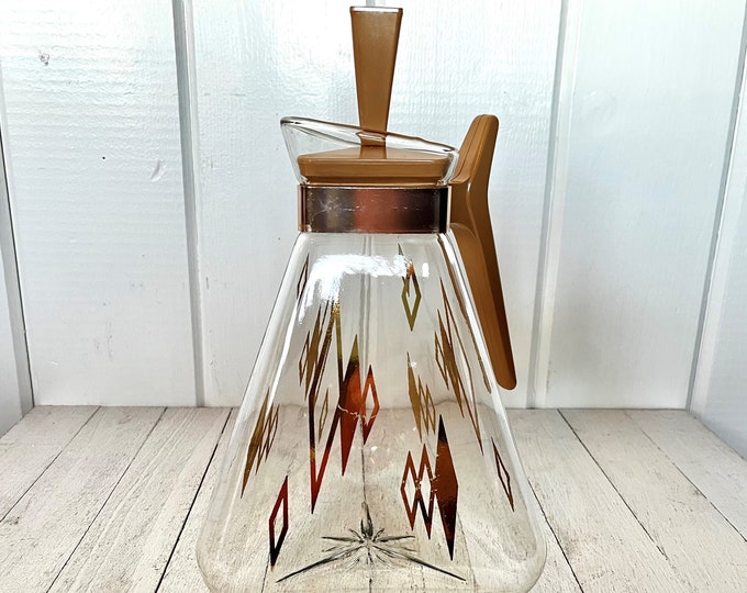 Vintage Midcentury Glass Triangular Coffee Pot, Rose Gold Diamonds