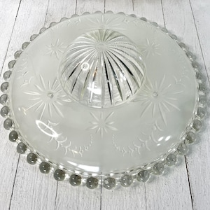 Antique Art Deco 1940&#39;s Moon & Stars Glass Shade, Clear and Frosted, Ceiling Pendant Light Fixture, Farmhouse Restoration Hardware