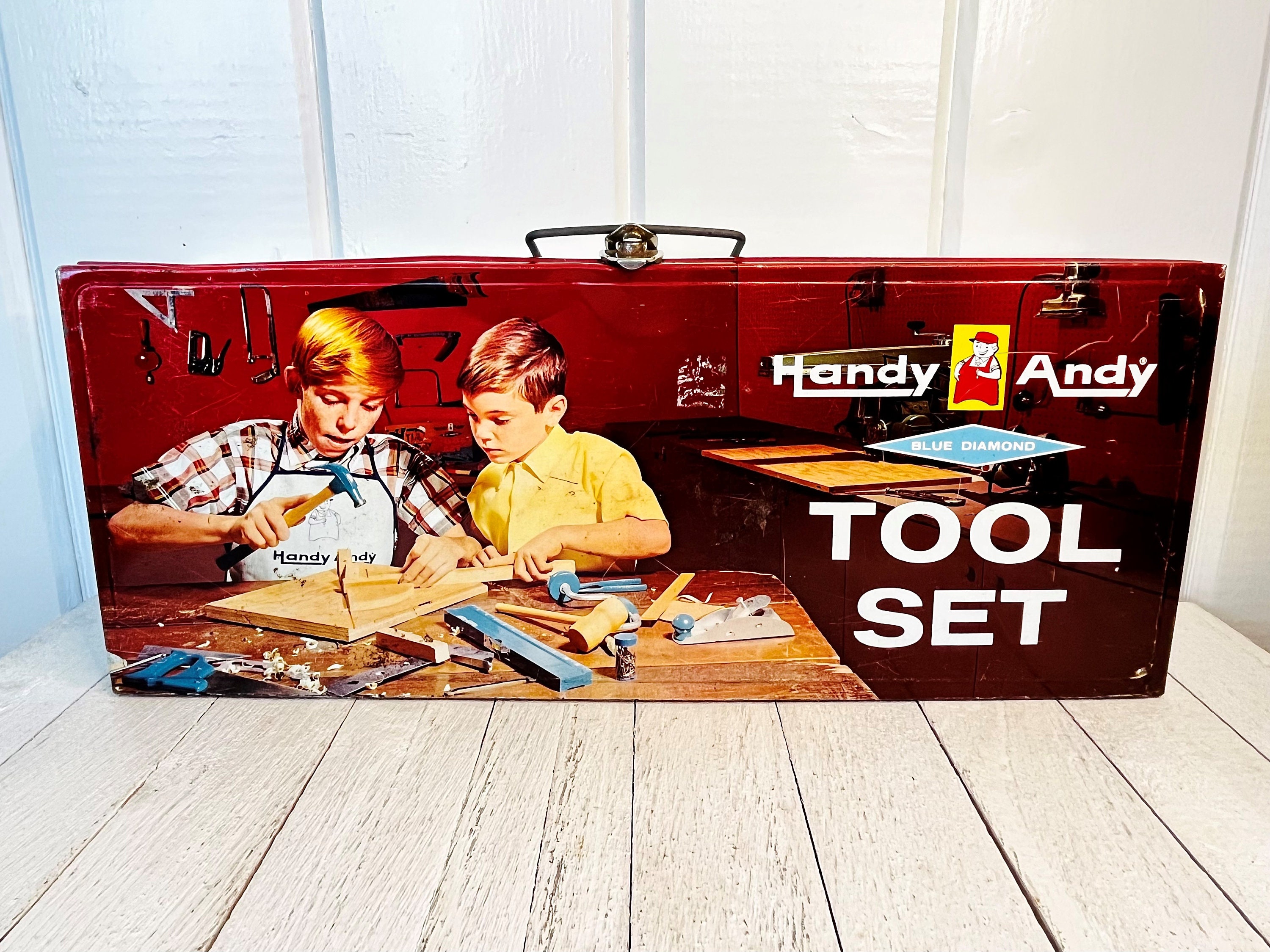 Vintage Mid-century 'handy Andy' Tool Set Metal Tin Box