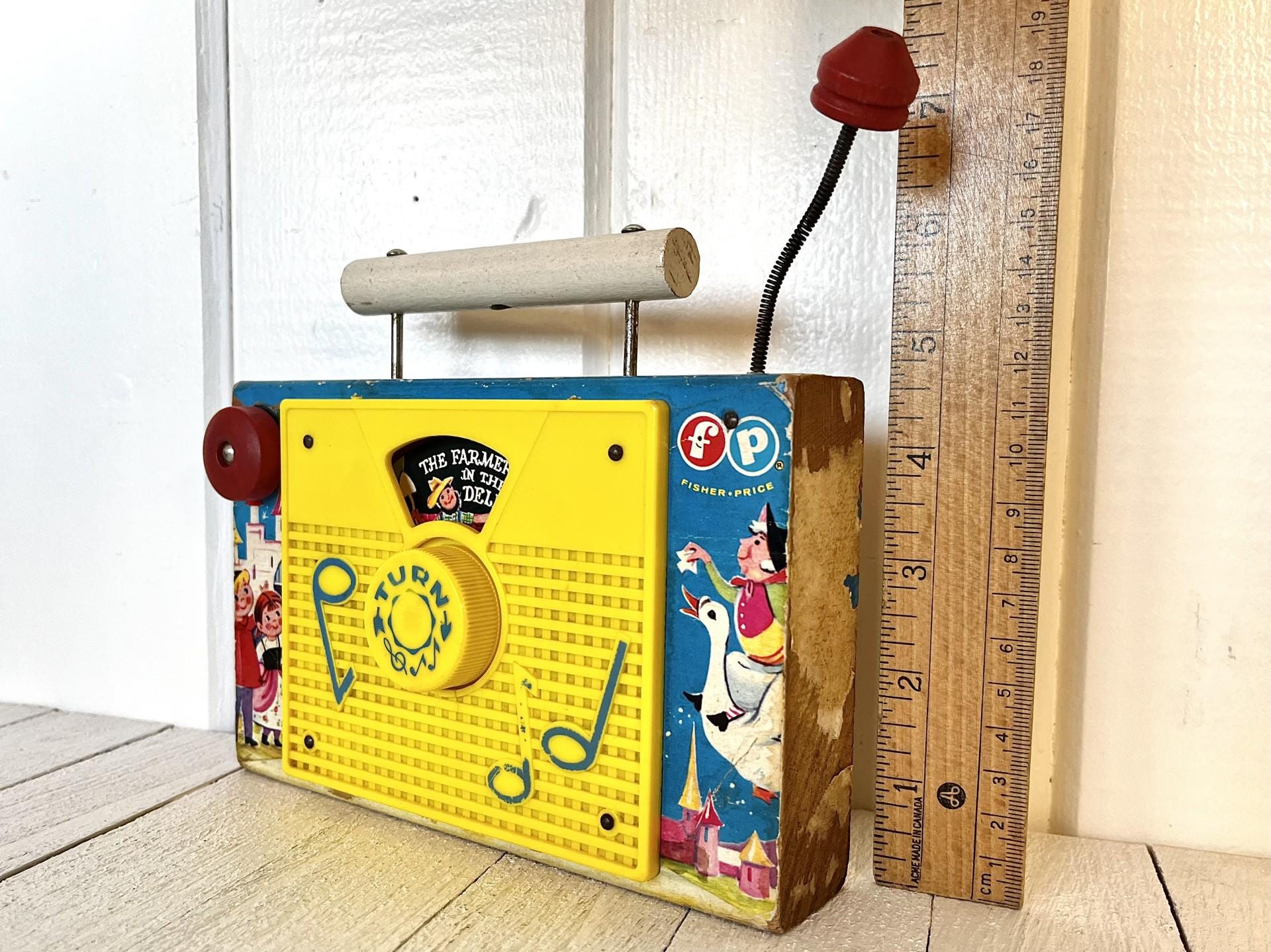 Vintage 60's Fisher Price Wooden TV Radio 'farmer in the Dell