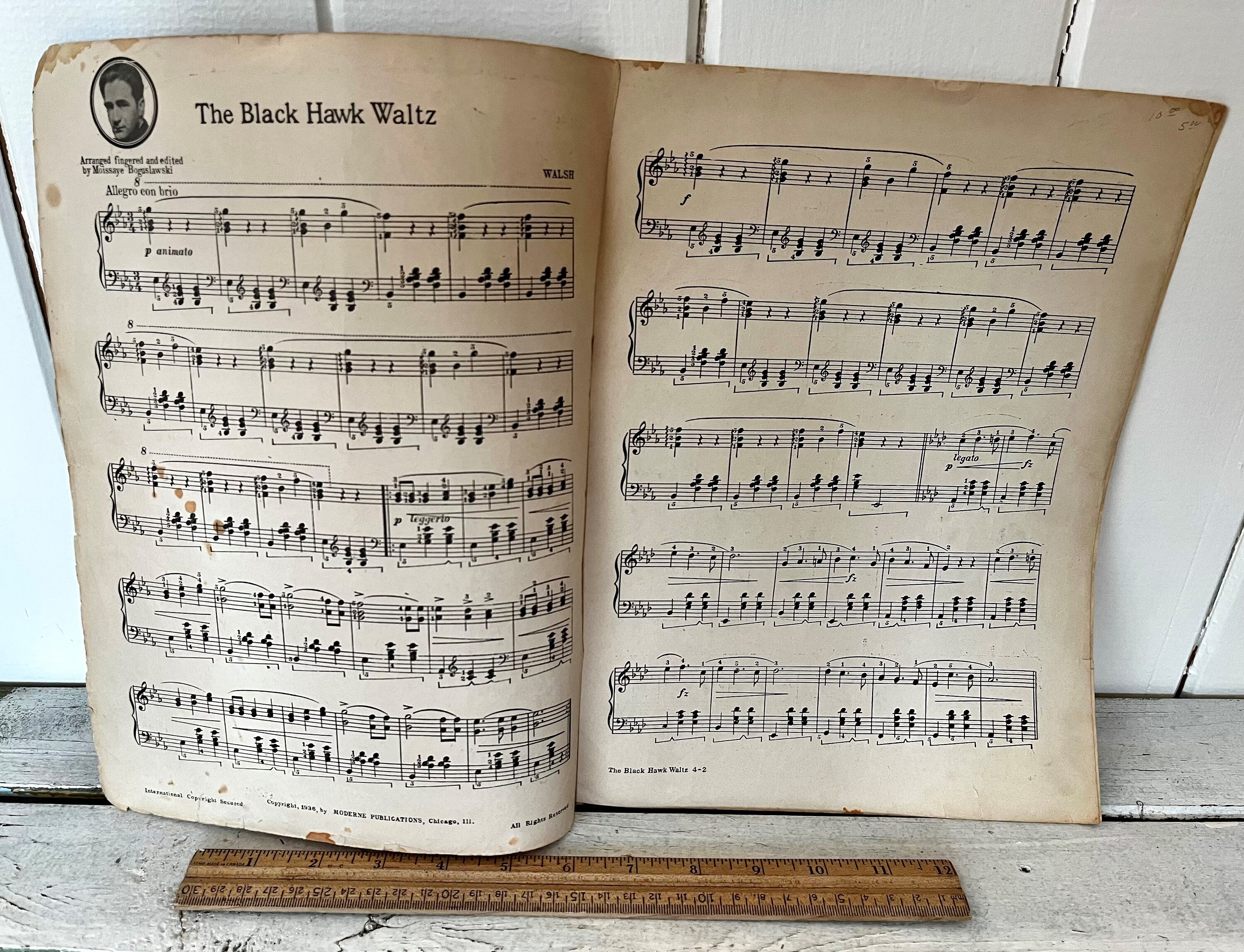 Antique 1936 'Black Hawk Waltz' Art Deco Sheet Music Ephemera, Orange