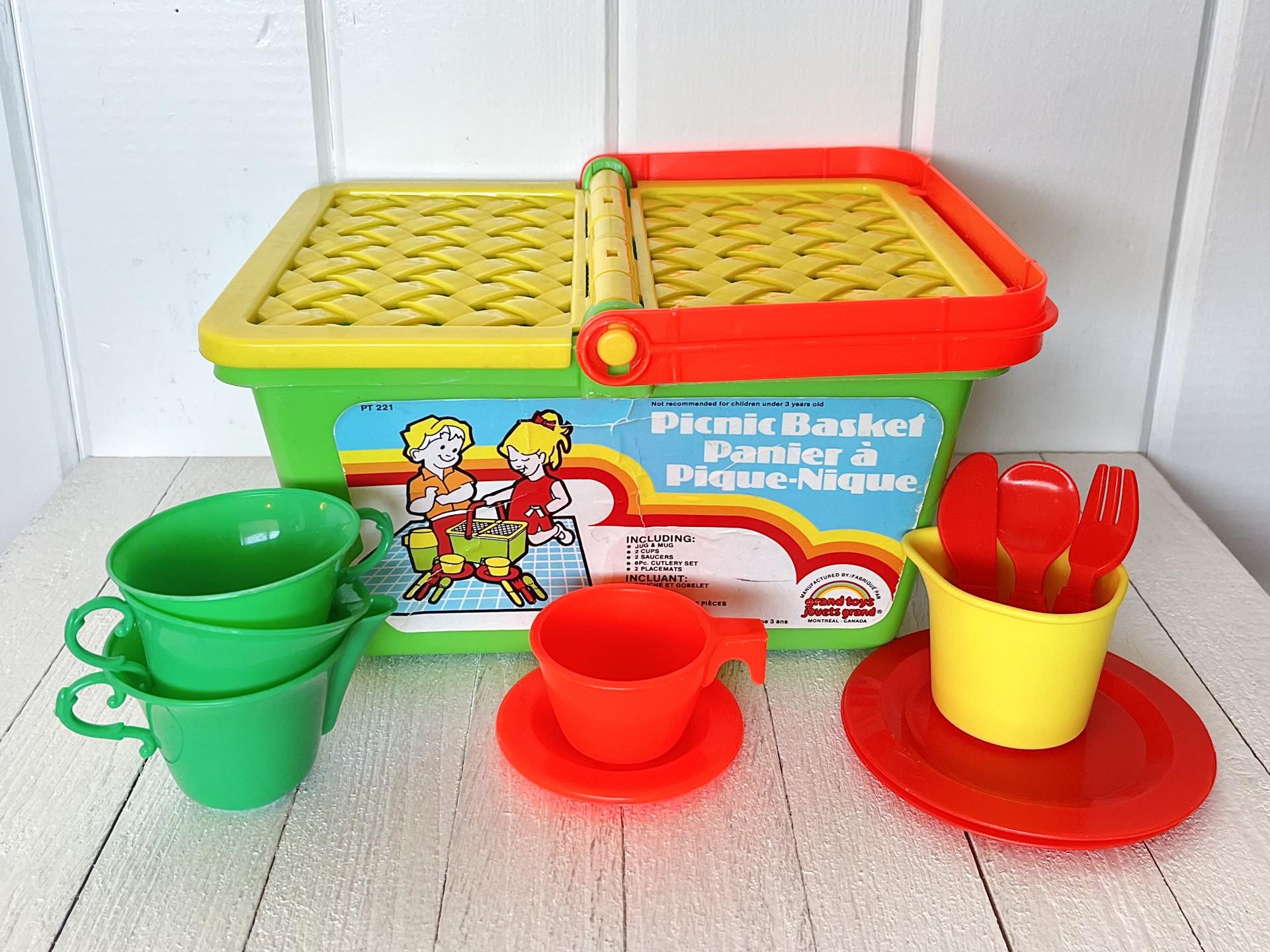 Vintage 1990 s Children s Plastic Picnic Basket and Dishes by Grand Toys Etsy Canada