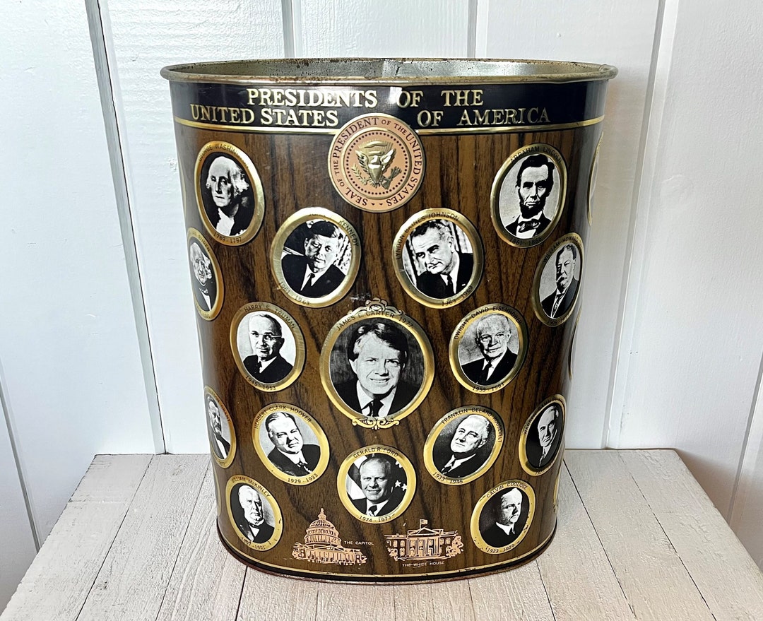 Vintage Presidents of the United States Tin Waste Basket Etsy