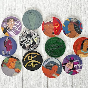 Set of 12 Vintage 1990's Pocahontas POGS, Slammers, Milk Bottle Caps Toys