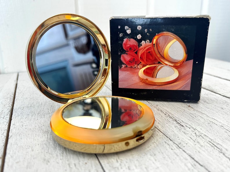 Vintage Mid-Century Gold-Plated Pocket Hand Purse Makeup Mirror, Brass Light Up Compact by T. Eaton Co. image 1