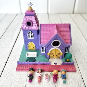 Vintage 1993 Polly Pocket 'Light-Up Wedding Chapel' by Bluebird Toys, COMPLETE Set with Working Lights